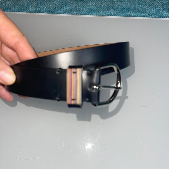 Paul Smith Womens Adjustable Belt Size 28 Black Stripe Italian Leather - Picture 4 of 8